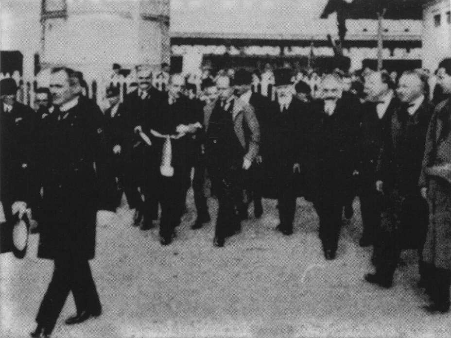 Benito Mussolini attending the inauguration ceremony of the new rail station at Busto Arsizio, Italy, 25 Oct 1924