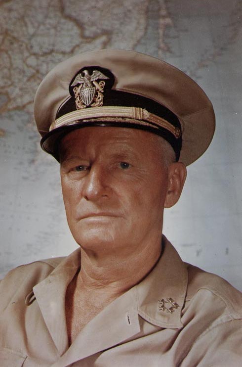 Portrait of US Navy Fleet Admiral Chester Nimitz, circa 1945, photo 1 of 2