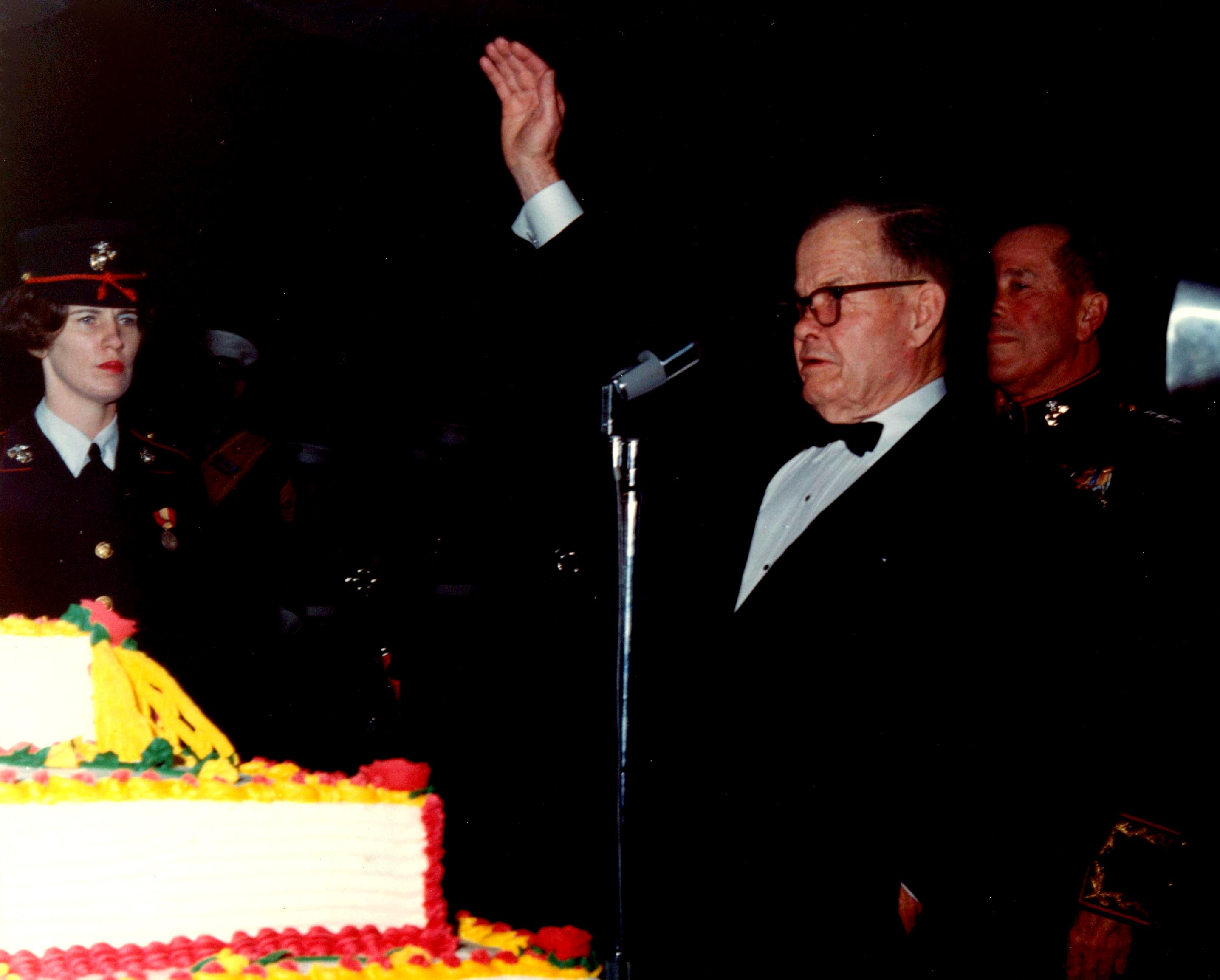 Lewis Puller at the US Marine Corps birthday celebration, Quantico, Virginia, United States, 10 Nov 1969, photo 3 of 5