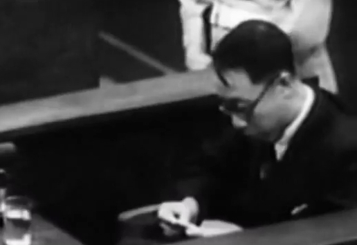 Puyi at the International Military Tribunal for the Far East in Tokyo, Japan, mid-Aug 1946, photo 4 of 6