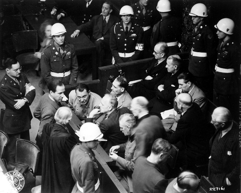 Göring, Heß, Ribbentrop, and Keitel at the Nuremberg Trials, 7 Feb 1946, photo 1 of 2