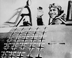 Robert Johnson in the cockpit of a P-47 aircraft, date unknown