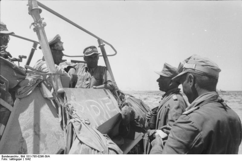 Erwin Rommel in conversation with his men from his command vehicle SdKfz. 250/3 'Greif', North Africa, 1942