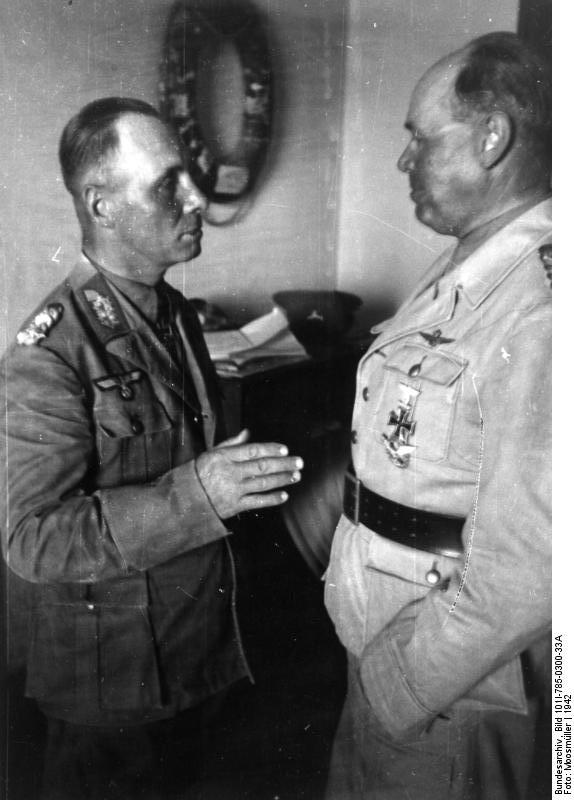 Erwin Rommel and Albert Kesselring in conversation, North Africa, 1942, photo 1 of 2