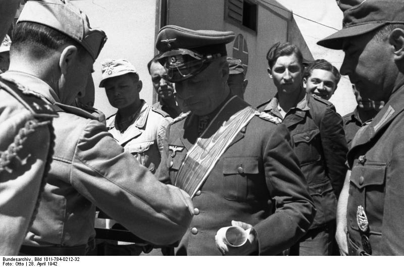 Rommel receiving the title of the Grand Officer of the Colonial Order of the Star of Italy, North Africa, 28 Apr 1942, photo 1 of 3