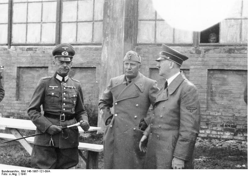 Gerd von Rundstedt, Benito Mussolini, and Adolf Hitler visiting the Eastern Front, 1941