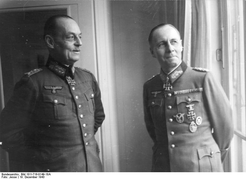 Erwin Rommel and Gerd von Rundstedt in discussion at the Hotel George V, Paris, France, 19 Dec 1943, photo 2 of 5