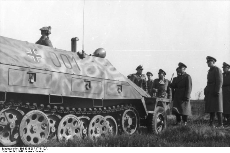 Field Marshal Rundstedt visiting troops of the German 12th SS Panzer Division Hitlerjugend, Northern France, Jan 1944, photo 2 of 3; note SdKfz. 251 halftrack vehicle