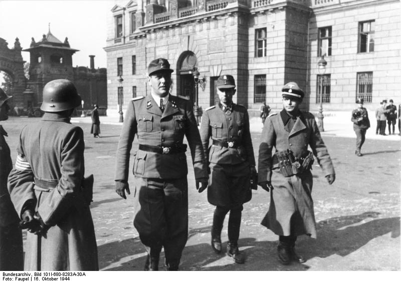 German SS officers Sturmbannführer Otto Skorzeny and Untersturmführer Adrian von Fölkersam in Budapest, Hungary, 16 Oct 1944