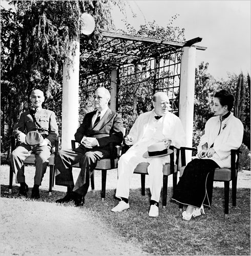 Chiang Kaishek, Franklin Roosevelt, Winston Churchill, and Song Meiling at Cairo, Egypt, Nov 1943, photo 1 of 4
