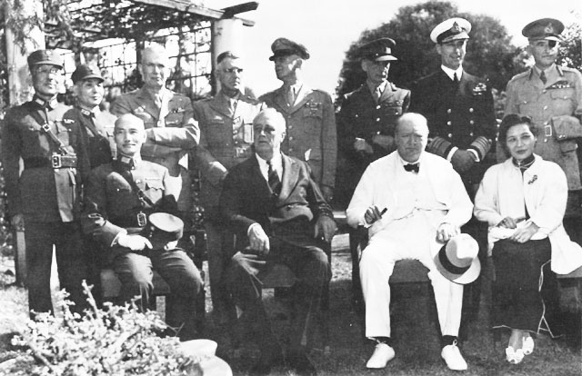 Chiang Kaishek, Franklin Roosevelt, Winston Churchill, and Song Meiling at Cairo, Egypt, Nov 1943, photo 2 of 4