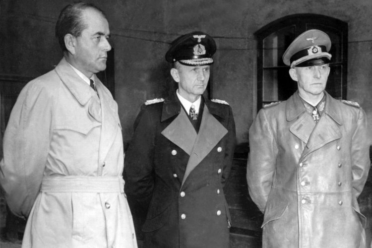 Speer, Dönitz, and Jodl immediately after being arrested by British troops, 23 May 1945