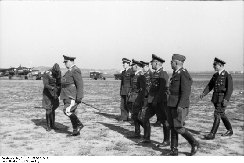 German Field Marshal Hugo Sperrle visiting an airfield, France, spring 1942, photo 2 of 5