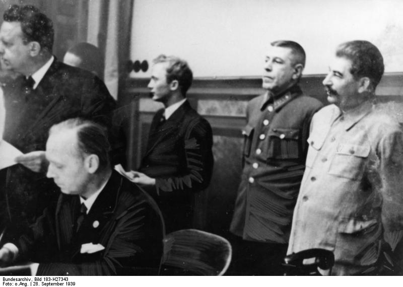 Ribbentrop signing the German-Soviet non-aggression pact, Moscow, Russia, 23 Aug 1939, photo 3 of 3; Boris Shaposhnikov and Joseph Stalin in back row