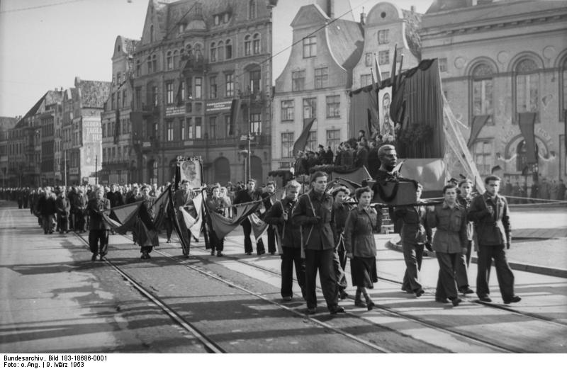 Citizens of Rostock, Germany mourning the death of Joseph Stalin, 9 Mar 1953