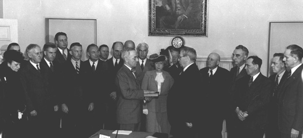 Harry Truman being sworn in as the President of the United States, White House, Washington DC, United States, 12 Apr 1945