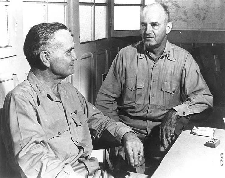 Alexander Vandegrift and William Halsey at Nouméa, New Caledonia, Jan 1943