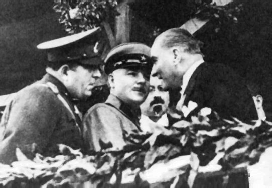 Mustafa Kemal Atatürk and Kliment Voroshilov at the Republic Day parade in Turkey, 29 Oct 1933