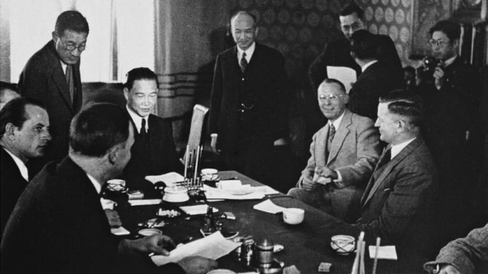 Wang Jingwei with German and Italian diplomats, Nanjing, China, 1942-1944