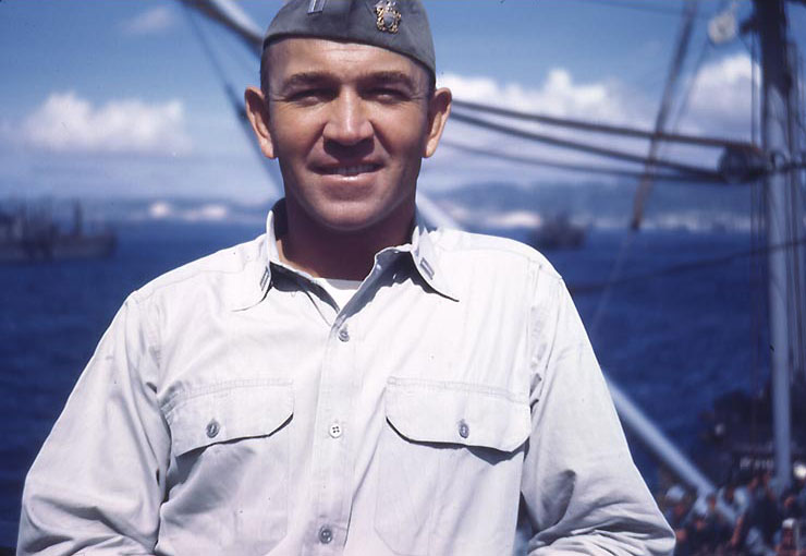 Lieutenant Howard W. Whalen, aboard APA Sanborn, 1945