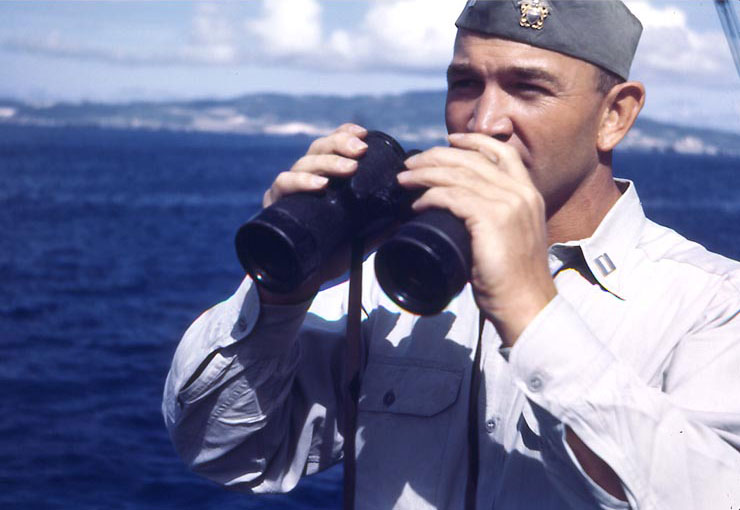 Lieutenant Howard W. Whalen with binoculars, circa 1945