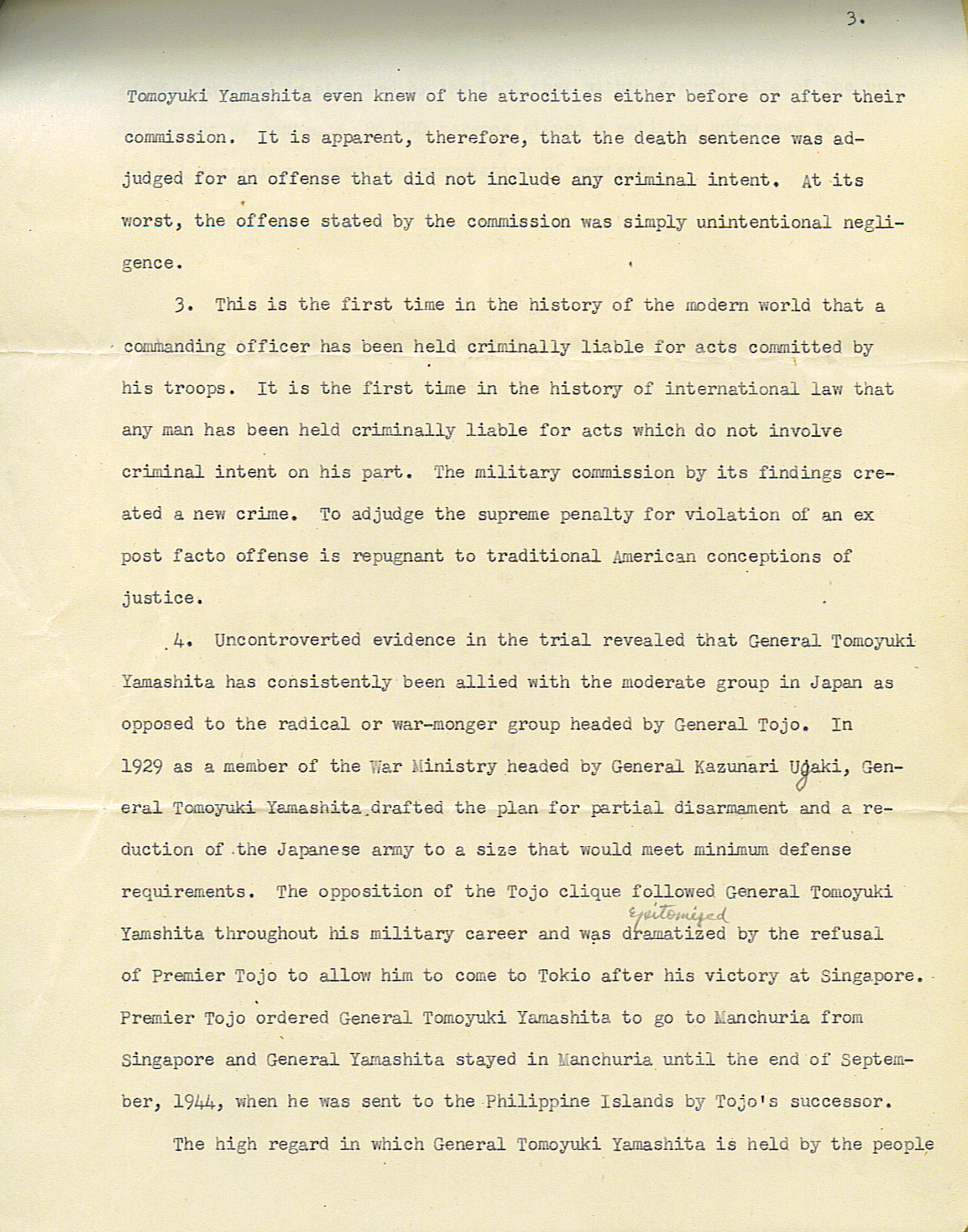 Request for Executive Clemency for Yamashita, addressed to Truman, 5 Feb 1946, page 3 of 4