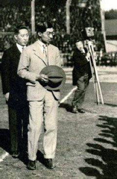 Prince Yasuhito at Tokyo Rugby Stadium, Tokyo, Japan, circa 1930s