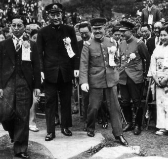 Inaugural Party for the newly appointed War Minister Seoshiro Itagaki, 1938; note Naval Minister Mitsumasa Yonai at left of photo and Vice War Minister Hideki Tojo at right of photo
