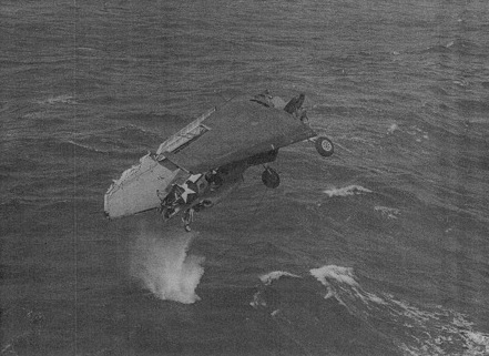 TBF-1C aircraft having just been jettisoned from USS Coral Sea near Kwajalein, Marshall Islands, 7 Feb 1944