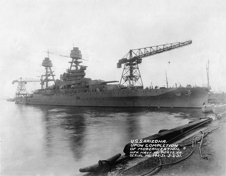 USS Arizona upon completion of its modernization, Norfolk Navy Yard, Portsmouth, Virginia, United States, 2 Mar 1931, photo 2 of 2