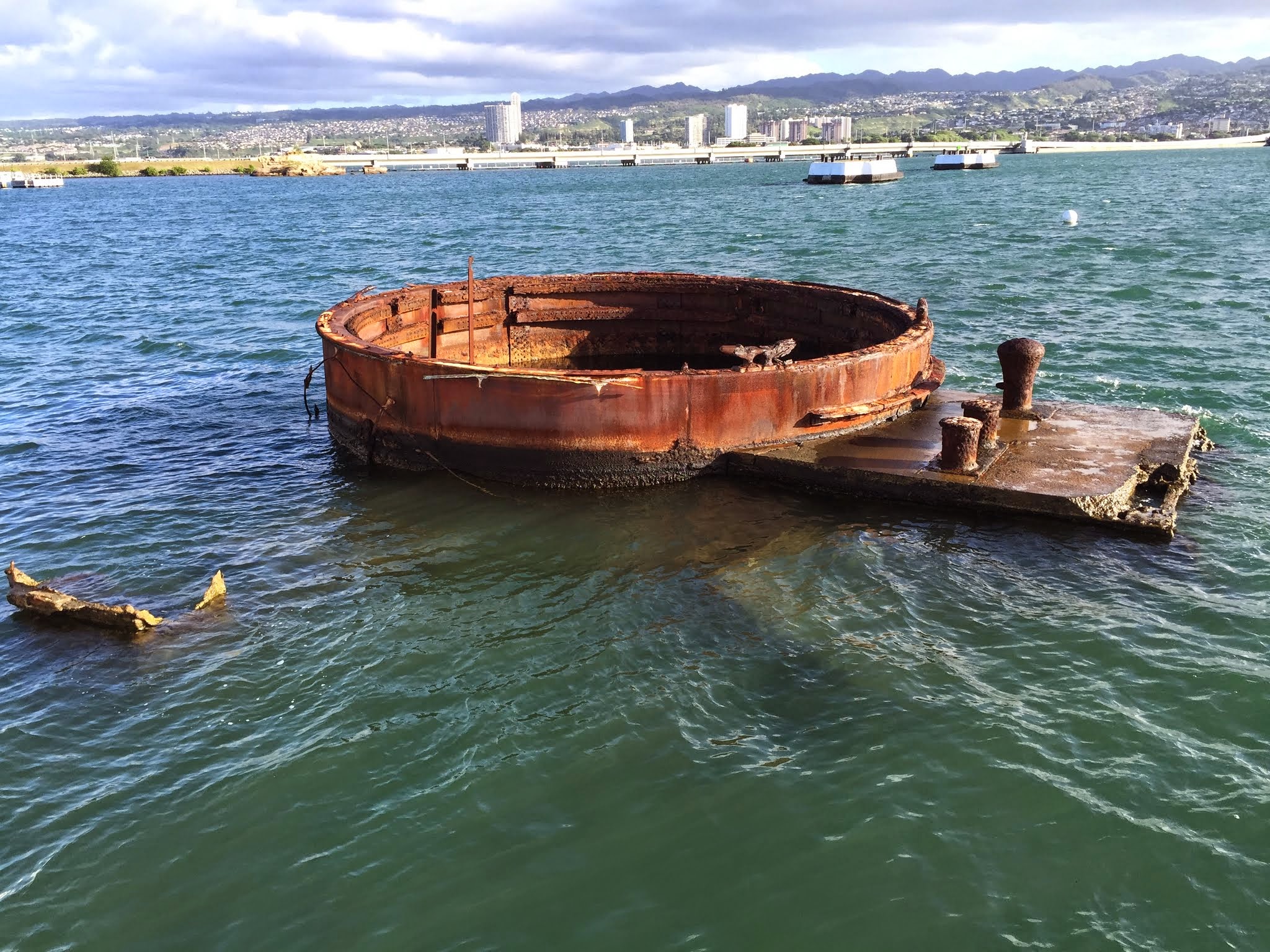 Barbette of Turret No. 3 of the wreck of USS Arizona, Pearl Harbor, Hawaii, United States, 30 Nov 2014