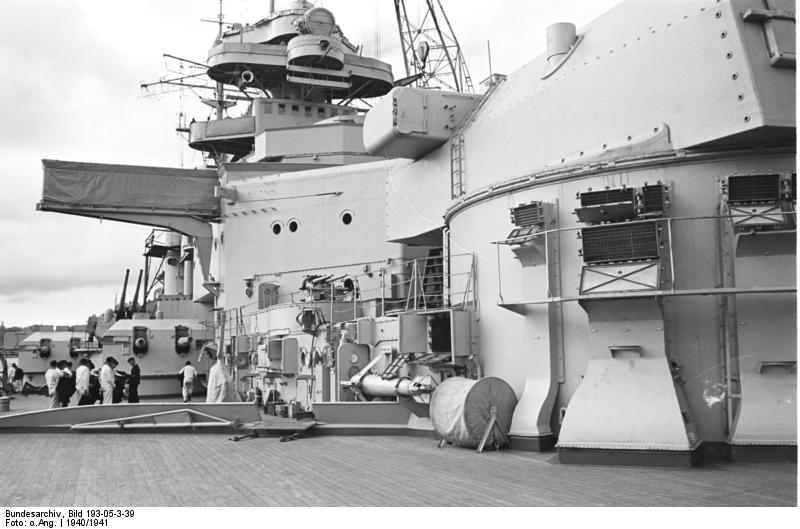 View of battleship Bismarck's superstructure, 1940-1941, photo 1 of 5