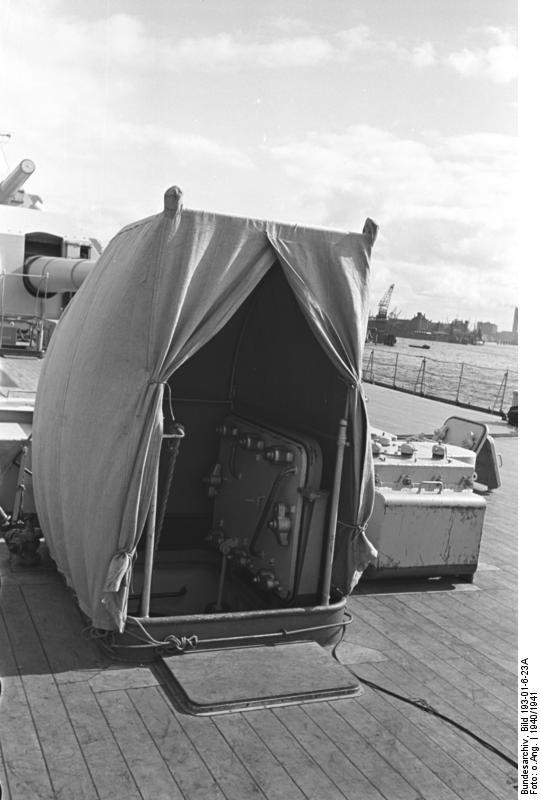 Deck opening aboard Bismarck with weather guard, 1940-1941