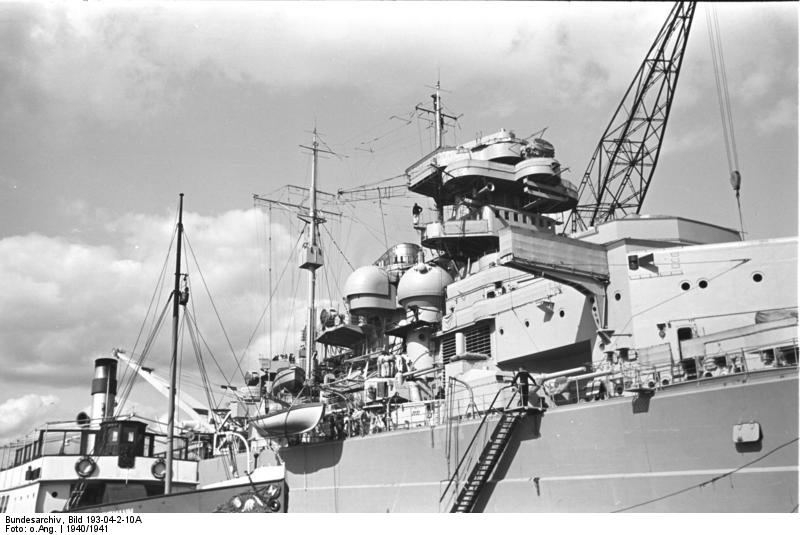 Close up view of Bismarck's superstructure, 1940-1941