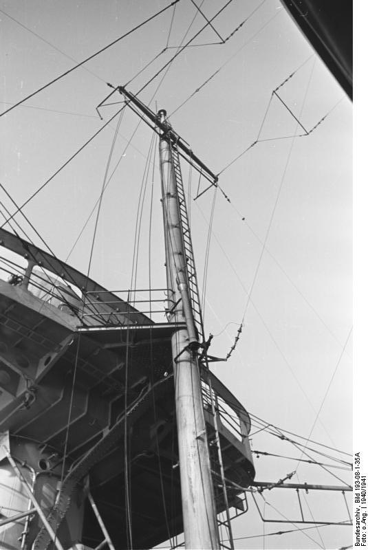 Close up view of Bismarck's foremast, 1940-1941