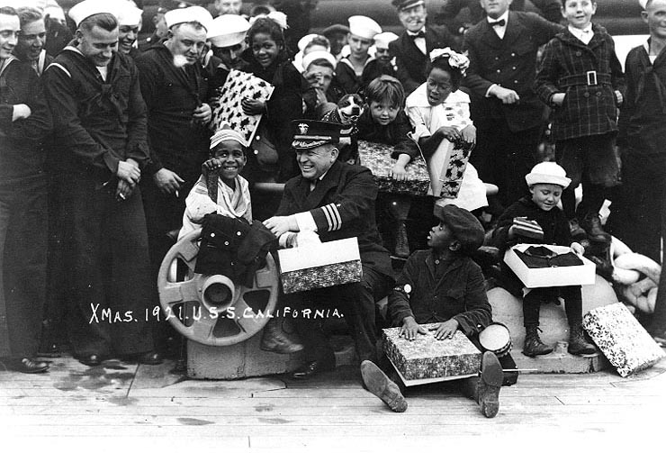 Christmas party for disadvantaged children, San Pedro, California, aboard the USS California, 1921