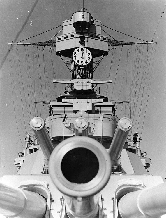 California's forward 14-inch guns and her superstructure, 1938