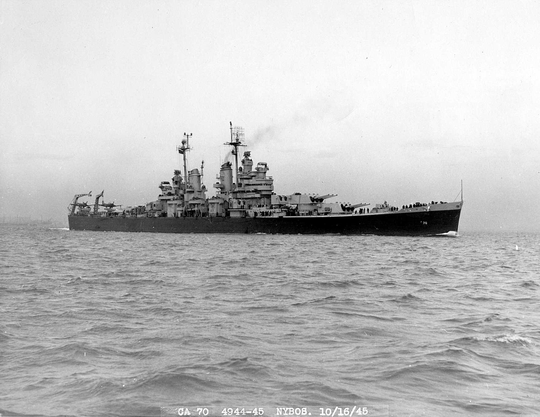 USS Canberra underway off Boston, Massachusetts, United States, 16 Oct 1945