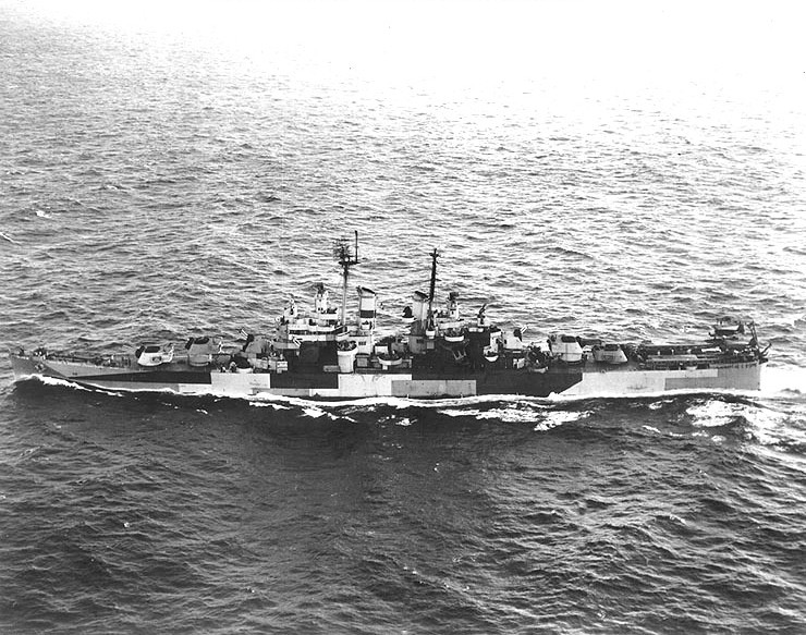 USS Columbia underway, late 1944; note Measure 31-32-33 Design 3d camouflage