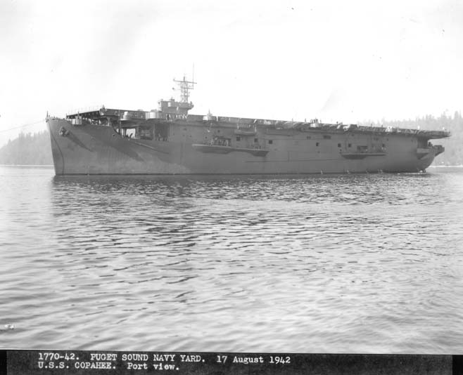 USS Copahee at the Puget Sound Navy Yard, Bremerton, Washington, United States, 17 Aug 1942, photo 2 of 2