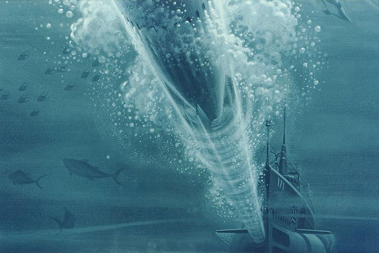 Painting of Cuttlefish firing a torpedo by Harrison Miller, 1942