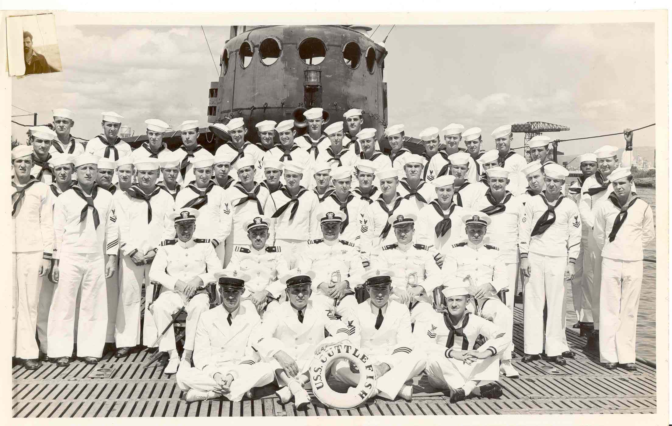 Officers and crew of submarine USS Cuttlefish, date unknown, photo 1 of 2