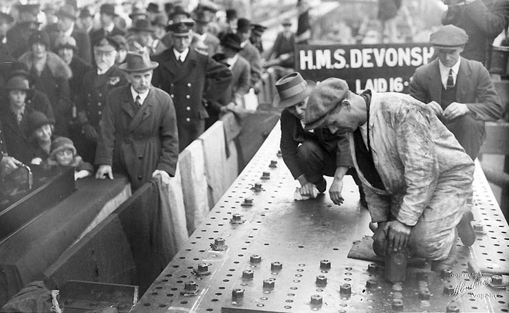Laying Devonshire's keel, Devonport Dockyard, England, United Kingdom, 16 Mar 1926