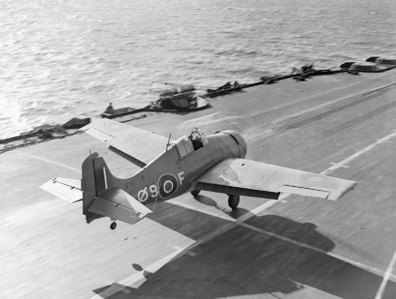Martlet fighter of No. 888 Squadron FAA taking off from HMS Formidable, Mediterranean Sea, circa 1942-1943