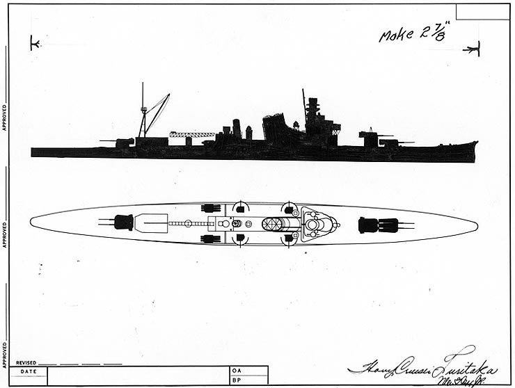US Navy recognition drawings of Japanese cruisers Kako and Furutaka, late 1930s or early 1940s, 2 of 2