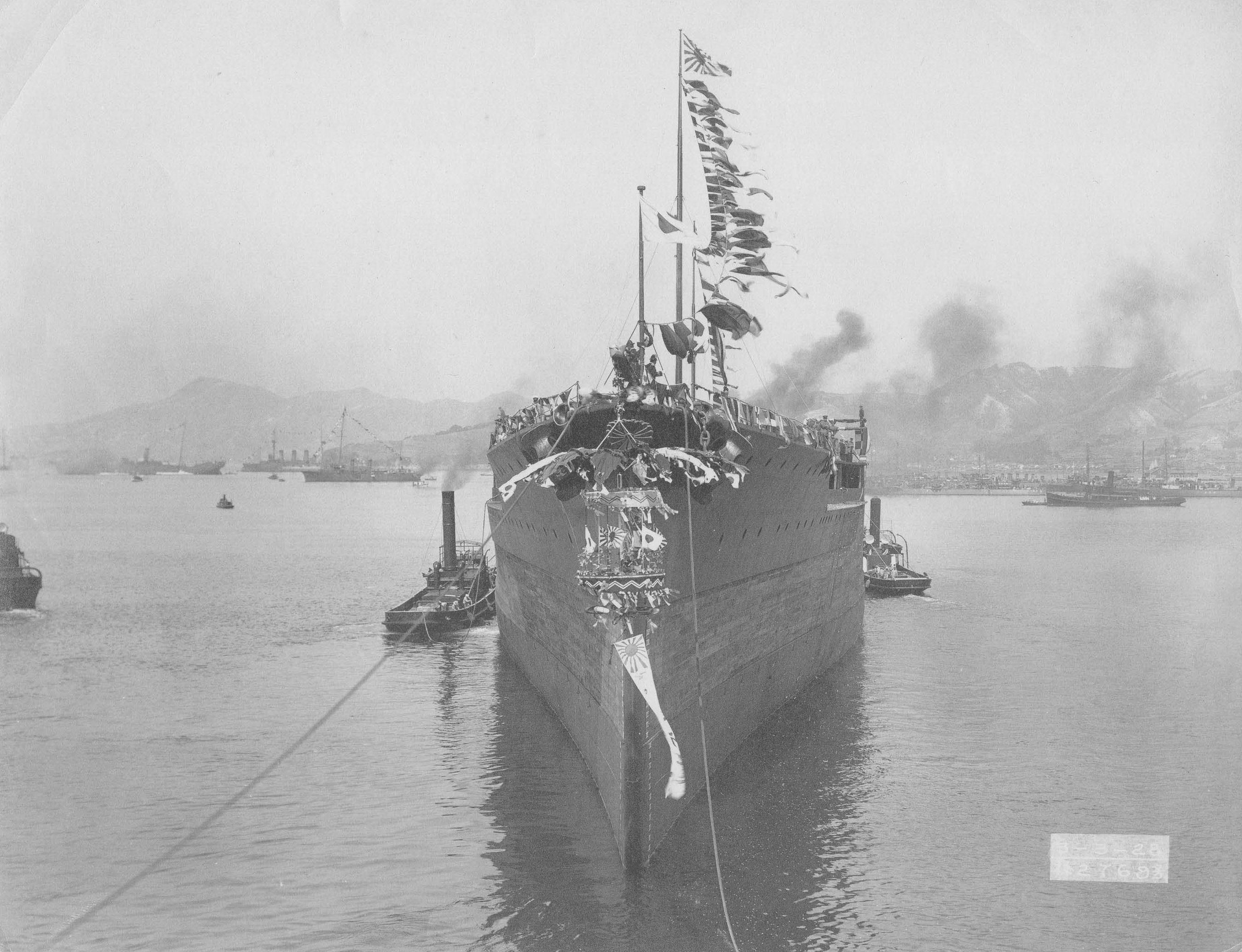 Launching of battleship Fuso, Kure, Japan, 28 Mar 1914