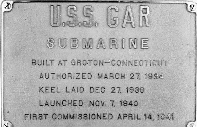 Submarine Gar's builder's plaque