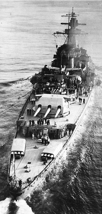 Panzerschiff Admiral Graf Spee in the English Channel, Apr 1939, photo 3 of 3; note Arado Ar 196 A-1 floatplane her catapult