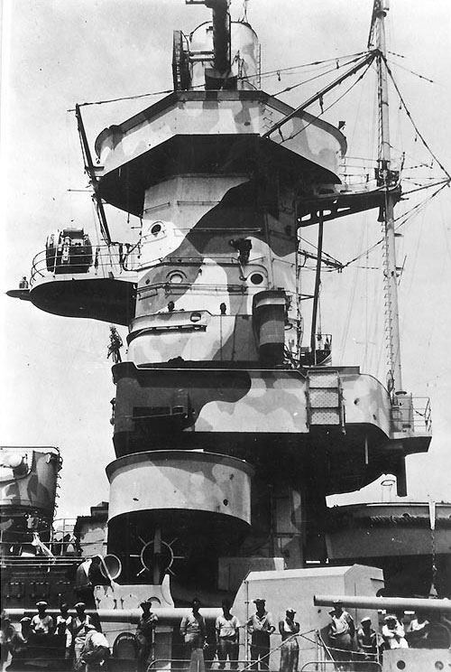 Close-up view of the port side of Admiral Graf Spee's forward superstructure, 13-16 Dec 1939