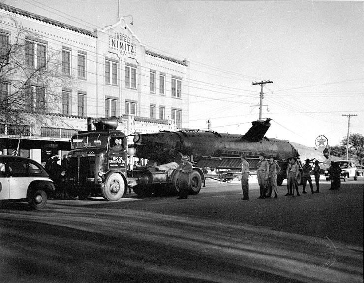 Ha-19 being transferred to Fredericksburg, Texas during a bond tour, circa 1943